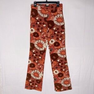Zara Retro Vintage Orange Flower Print High Rise Flare Leg Pants M